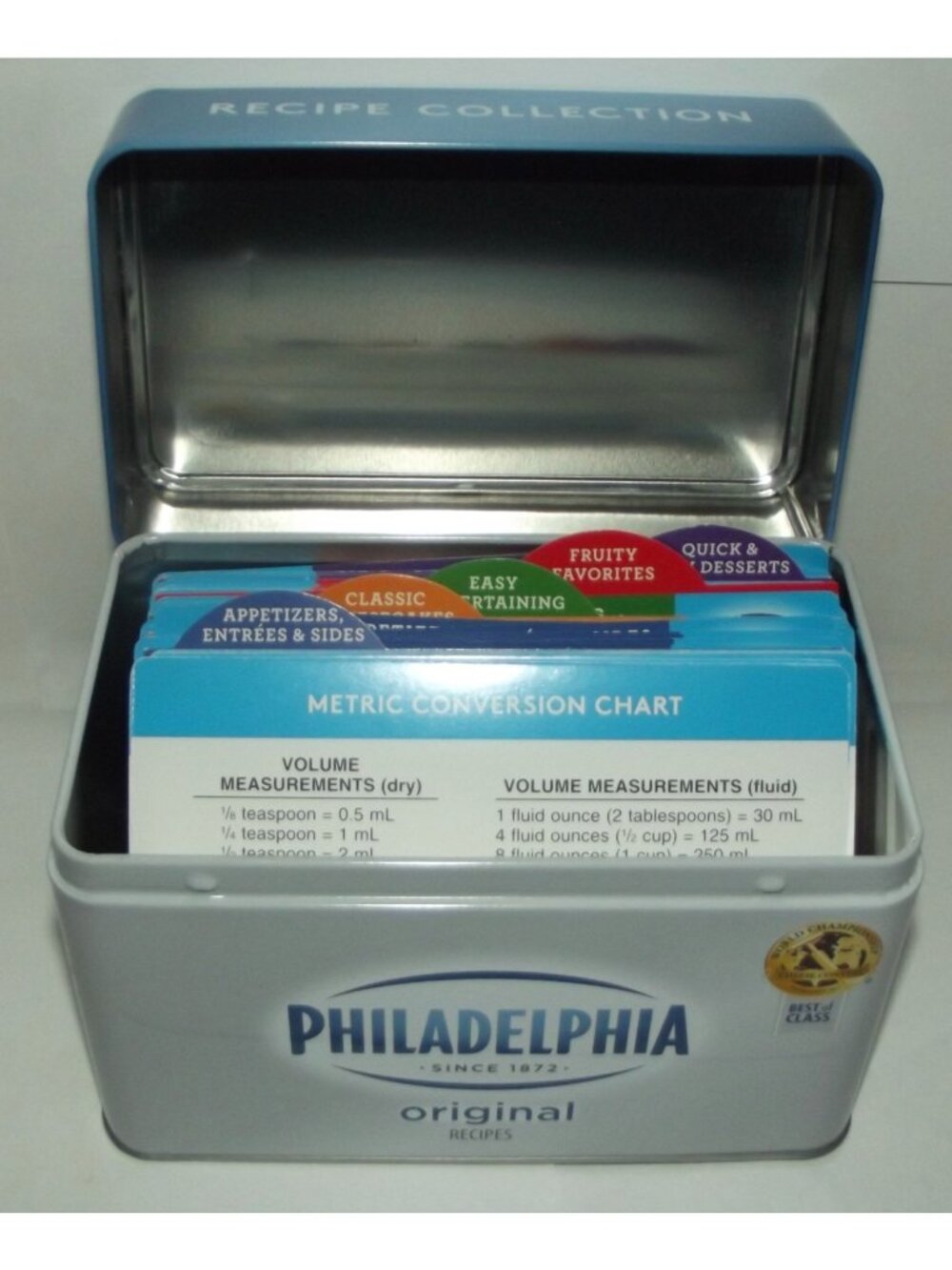 Collectible Philadelphia Cream Cheese Tin with Recipe Card Collection Box